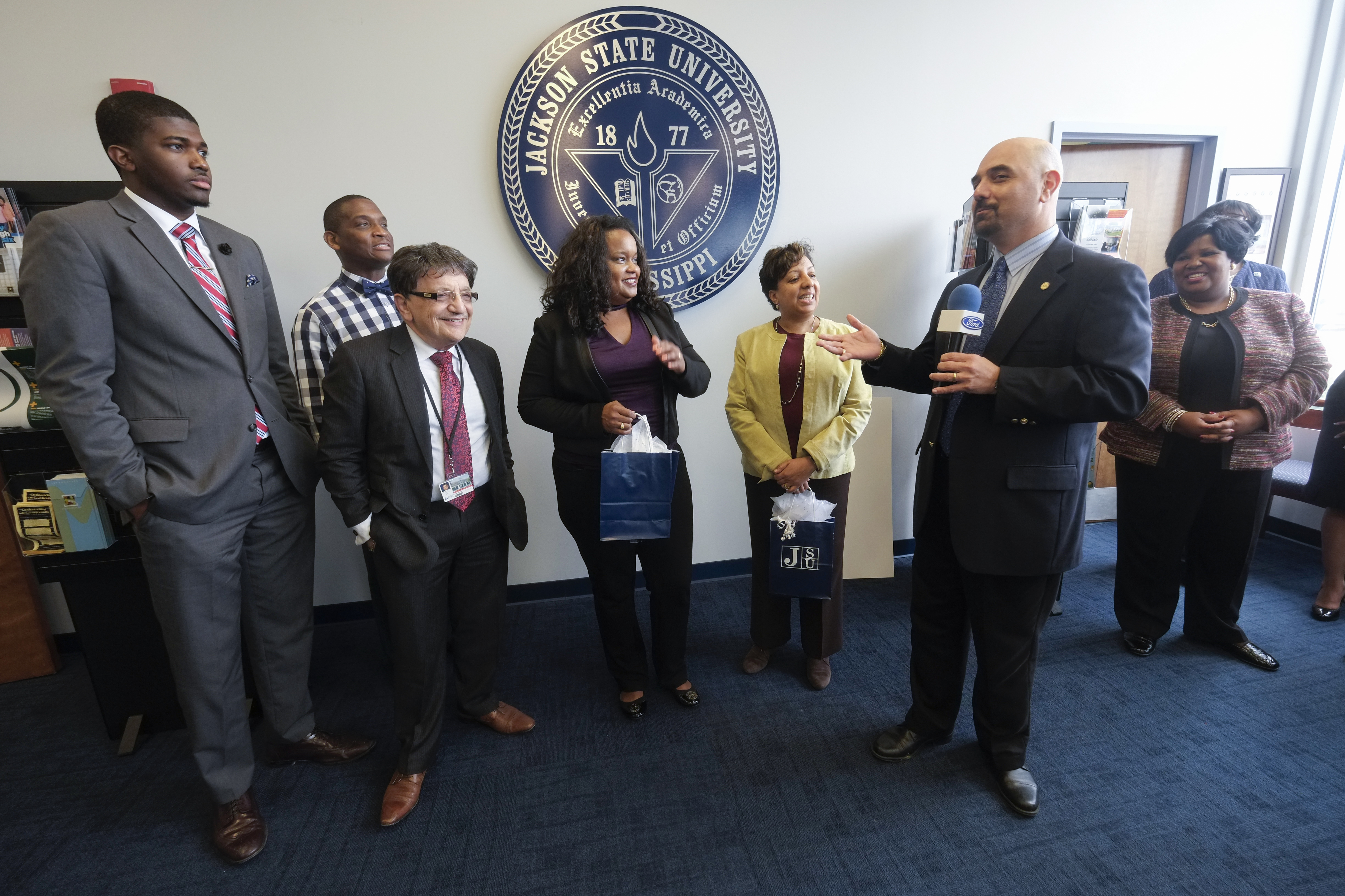 Jackson State University’s administrators express their appreciation to representatives from the Ford Motor Company Fund, which recently presented a gift to JSU to support business and STEM students. (Photo by Charles A. Smith)