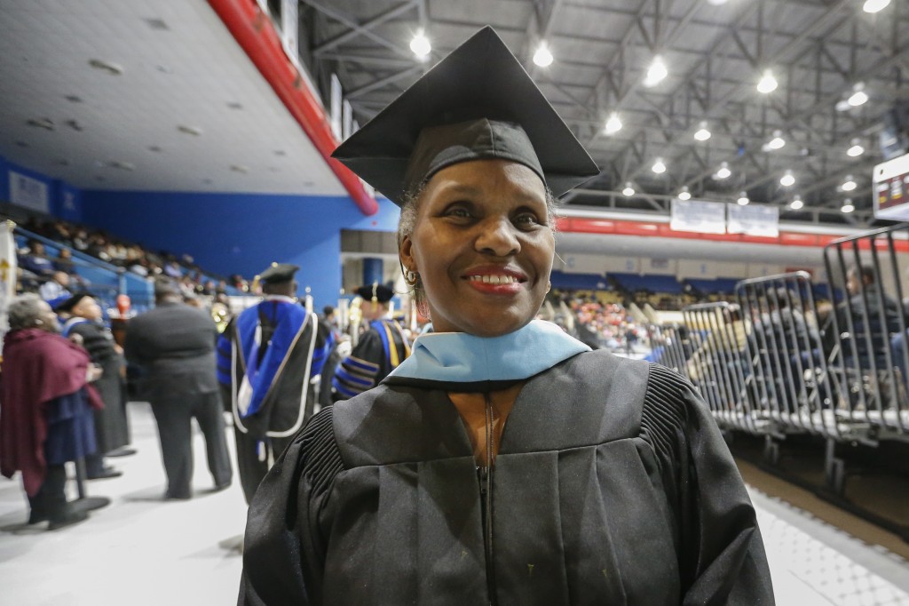 Rainey, a native of Clarksdale and the 12th of 18 children, prepares for graduation on Friday, Dec. 9, during fall commencement in the Lee E. Williams Athletics and Assemble Center on the main campus. She earned her specialist degree in elementary education. (Photo By Charles A. Smith/JSU)
