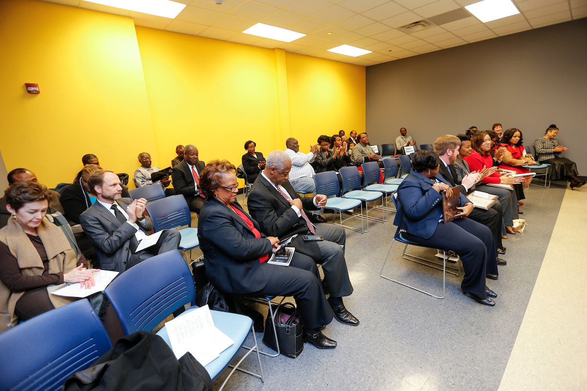 Instructors and guests gather to acknowledge and celebrate JSU’s third class of cohorts in IOG’s management and leadership program. (Photo by Charles A. Smith/JSU)