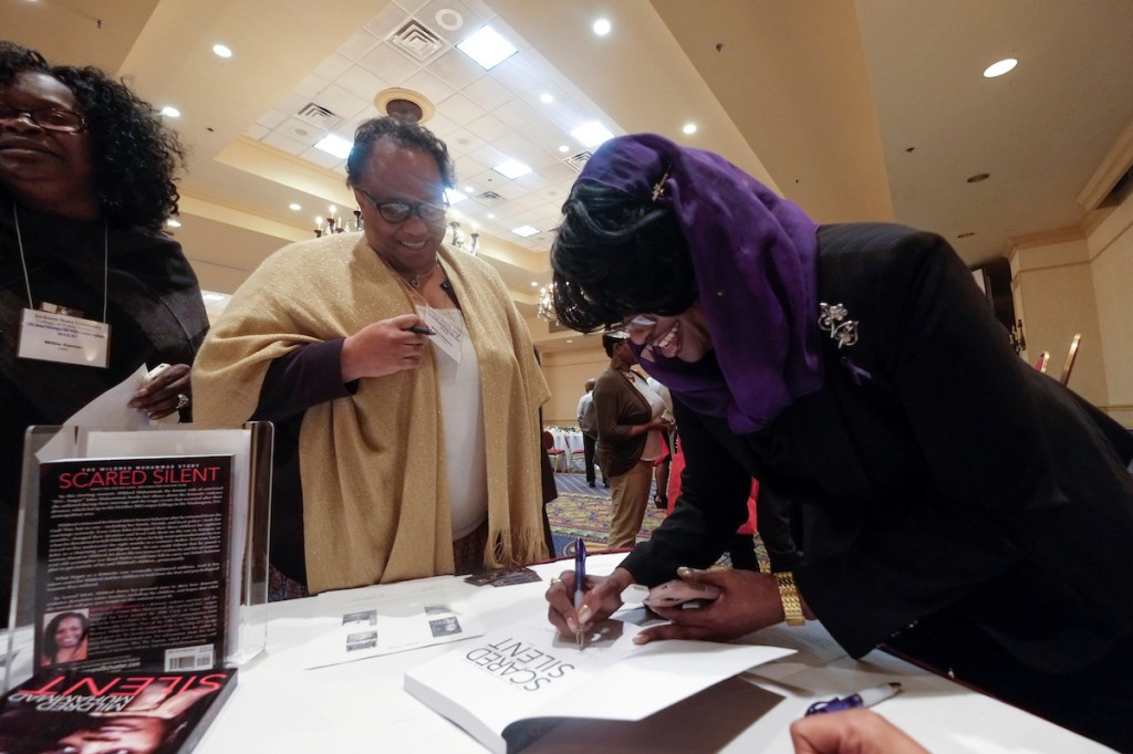 Muhammad calls her 2009 memoir, “Scared Silent,” a journal about her experiences living under constant fear, the kidnapping of her children and the misery she endured as a victim blamed for the terror.