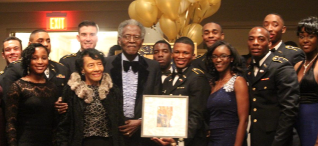 JSU Army ROTC cadets salute Tiger Battalion founder President Emeritus Dr. John A. Peoples Jr. at its annual spring 2017 gala commemorating the program's 50th anniversary.