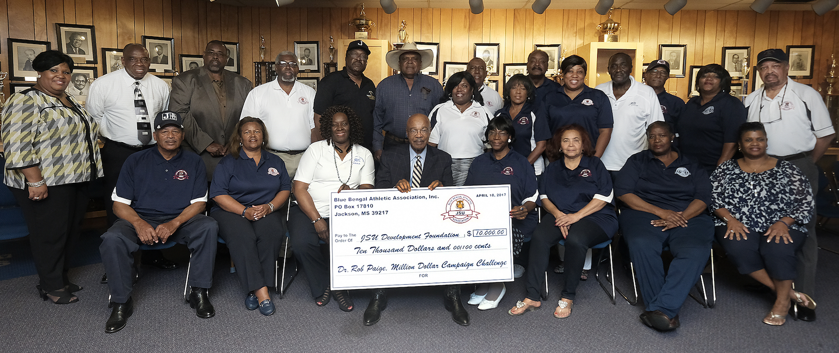 The Blue Bengal Athletic Association joins in the fundraising effort at Jackson State University. JSU interim President Rod Paige, said, “It shows people have a great love for this university, not an inactive love but an active love by working and making such a significant contribution.” (Photo by Charles A. Smith/JSU)