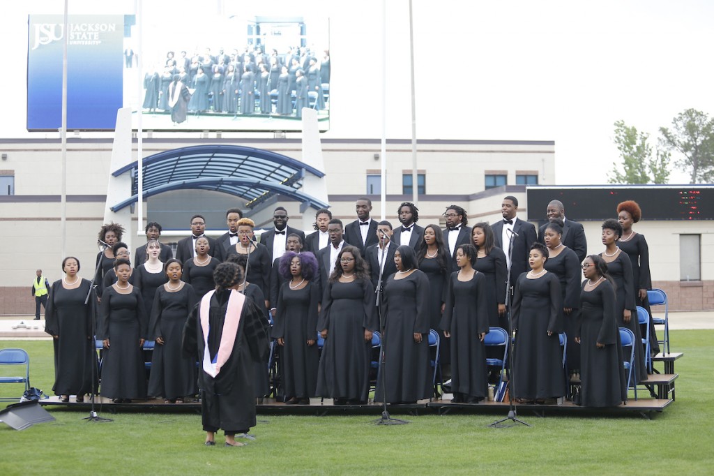 The JSU Chorale performed the Battle Hymn of the Republic and My Soul’s Been Anchored in the Lord. (Photo by Charles A. Smith/JSU)