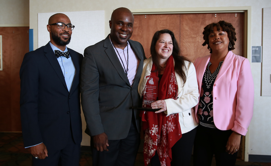 The Hamer institute aims to inspire young people to continue fighting for civil rights and social justice. It also seeks to incorporate history in the institute’s other mission, which involves community engagement. COFO leaders Dr. Rico Chapman, left, and Keith Lamont McMillan welcomed institute founder Dr. Michelle D. Deardorff, professor and department head of political science and public service at the University of Tennessee in Chattanooga. They are joined by Leniece T. Smith, a JSU assistant professor of political science. (Photo by Kentrice S. Rush/JSU)