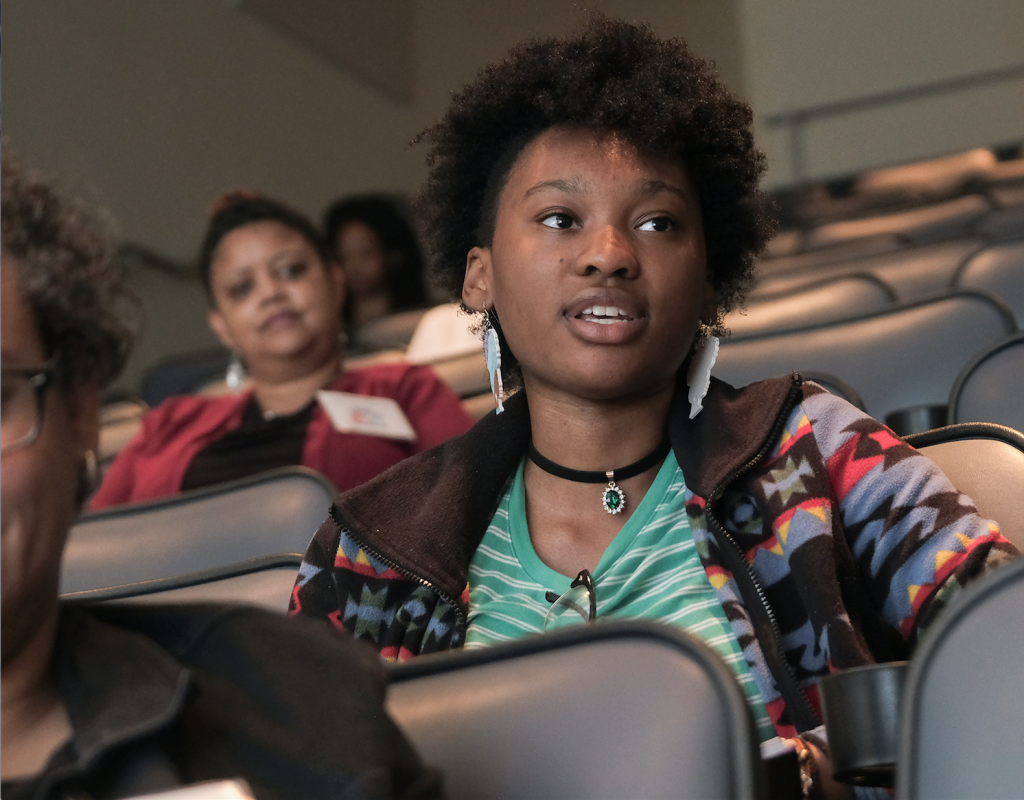 Kaelyn Conley, a freshman English major from Jacksonville, FL, called Eady's presentation "deep" and said "it definitely sparked my intellectual fire." (Charles A. Smith/JSU)