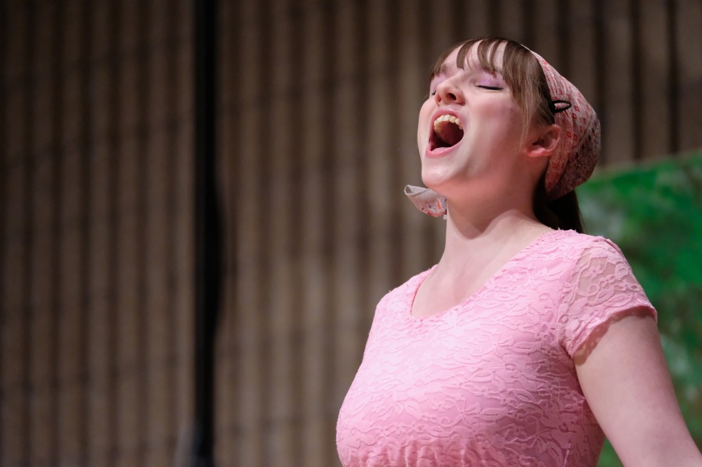 Laura Pitts belts out lyrics from the song "Popular" as performed in the musical "Wicked" by Stephen Schwartz (Charles A. Smith/JSU)