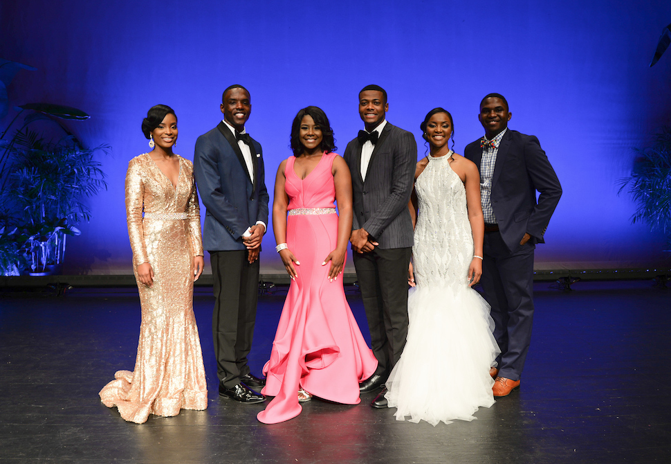Contestants in the Mister and Miss JSU pageant include, left, XXXX; DreQuan Cooley; XXXX; Telandus Craft; XXXX; and De’Angelo Riddle. (Photo by Charles A. Smith/JSU)