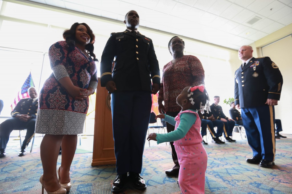 Getting support from family, 2nd Timothy O. Mathews Jr., earns his bars. The native of Cary, Miss., received his bachelor of science degree in recreation administration in JSU’s College of Health, Physical Education and Recreation. (Photo by Kentrice S. Rush/JSU)