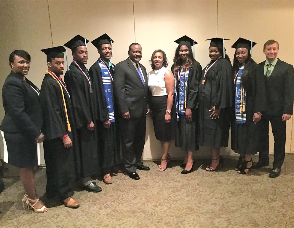 Pictured left to right: Dr. Tamika Bradley, associate dean of the College of Education and Human Development; Vernell Hopkins, U.S. PREP graduate; Deon Holder, U.S. PREP graduate; DuShane Lockett, U.S. PREP graduate; Dr. Daniel Watkins, dean of the College of Education and Human Development; Dr. Chandar Lewis, U.S. PREP site coordinator; Destiny Johnson, U.S. PREP graduate; Ashanti White, U.S. PREP graduate; LaQuinte Campbell, U.S. PREP graduate; Dr. Juette Bingham, associate dean of the College of Education and Human Development (Picture special to University Communications)