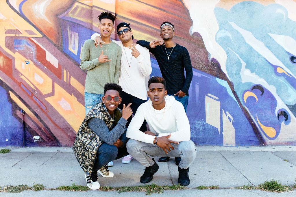 Next Town Down includes, bottom left, Leon Outlaw Jr., Terence Thomas, top left, Trevon Waters, Christopher Louis and Malik Knighten (Photo by Rudee Michelle Bagsby/Special to JSU)