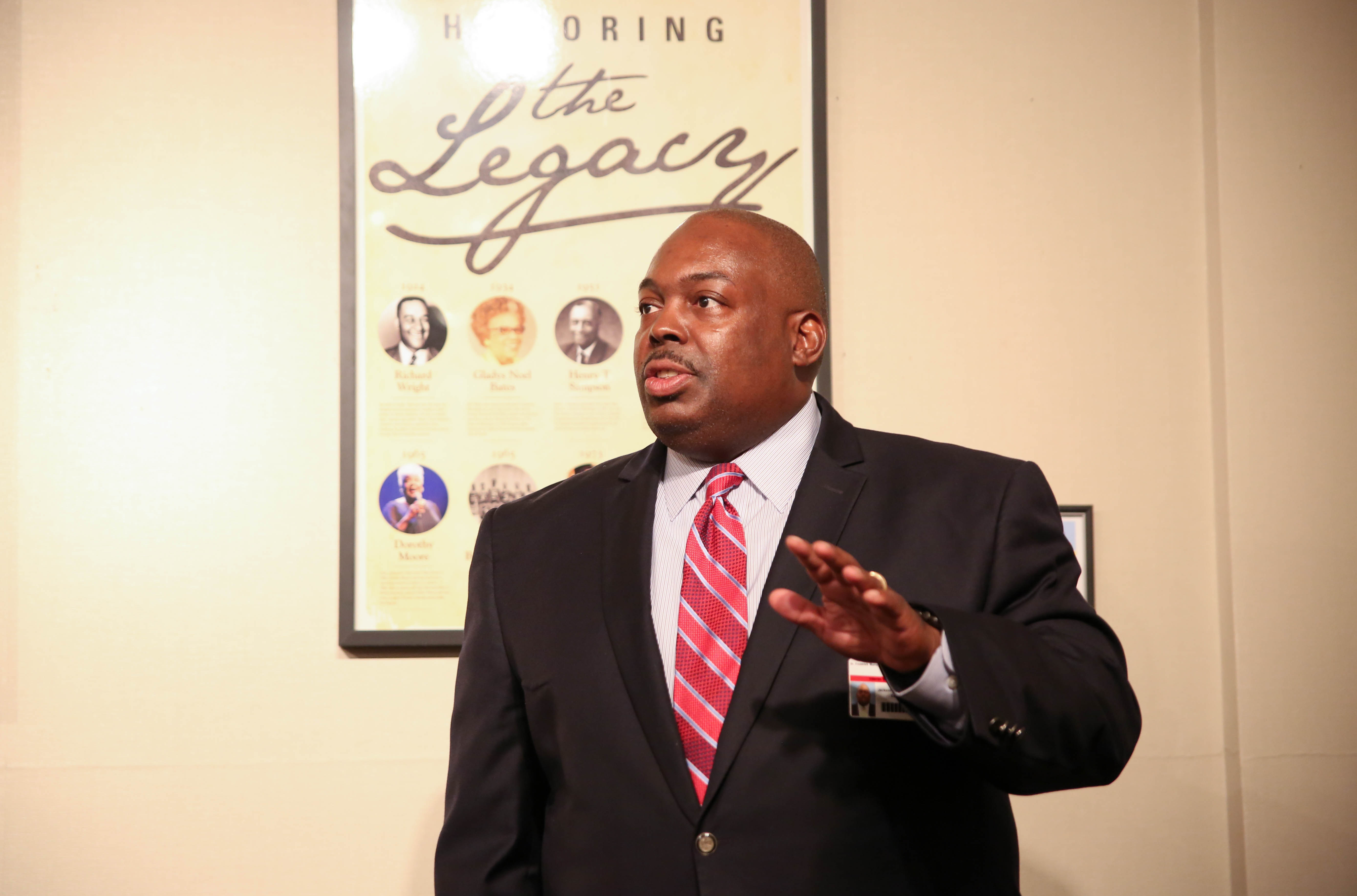 Jackson Public Schools interim superintendent Freddrick Murray said there is a future for art at JPS. “If we’re saying we’re advocates for children we have to put our money where our mouth is. Whatever we do we have to be able to say it adds value. … We mustn’t say we’re going to cut art because it’s easy. … Years ago we cut out all the art teachers out because that was the way to balance the budget and do it in a quick and easy way. … My approach is not to just take a broad sweep and just cut anything. … If it adds value, we’ll figure out a way to make it work.” (Photo by Kentrice S. Rush/JSU)