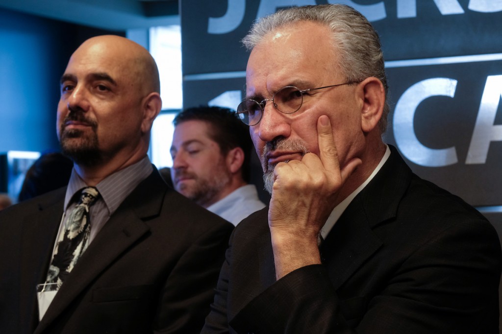 Dr. Ramin Maysami, dean of the JSU College of Business, joins Dr. Mohammad Shahbazi, interim dean of JSU’s School of Public Health, for the event hosted by JSU’s Title III-funded Institute of Government. (Photo by Charles A. Smith/JSU)
