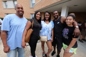 Nyasia Jones, center, is ready to check out the campus with her family. (Photo by Charles A. Smith/JSU)