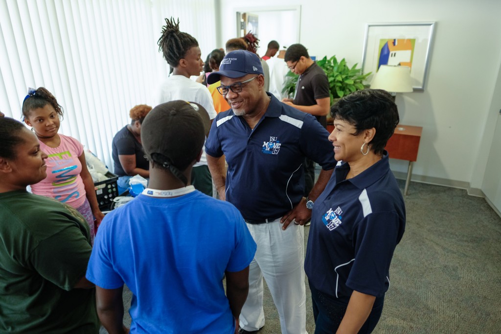 During the HBCU's freshmen and transfer students' move in day, parents were comforted by the steady presence of president Bynum and the first lady. (Photo by Charles A. Smith/JSU)