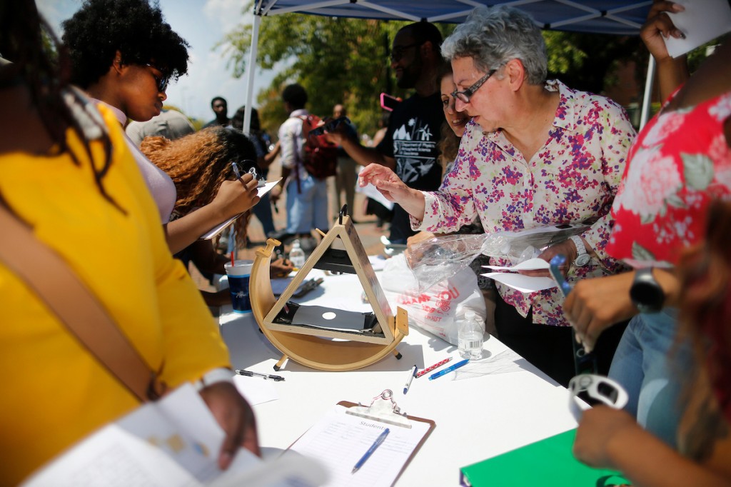 Dr. Mehri Fadavi, interim chair of the Department of Chemistry, Physics and Atmospheric Sciences, organized the Solar Eclipse Watch Party. She’s hoping Monday’s event will spur greater interest in science among students. (Photo by Charles A. Smith/JSU)