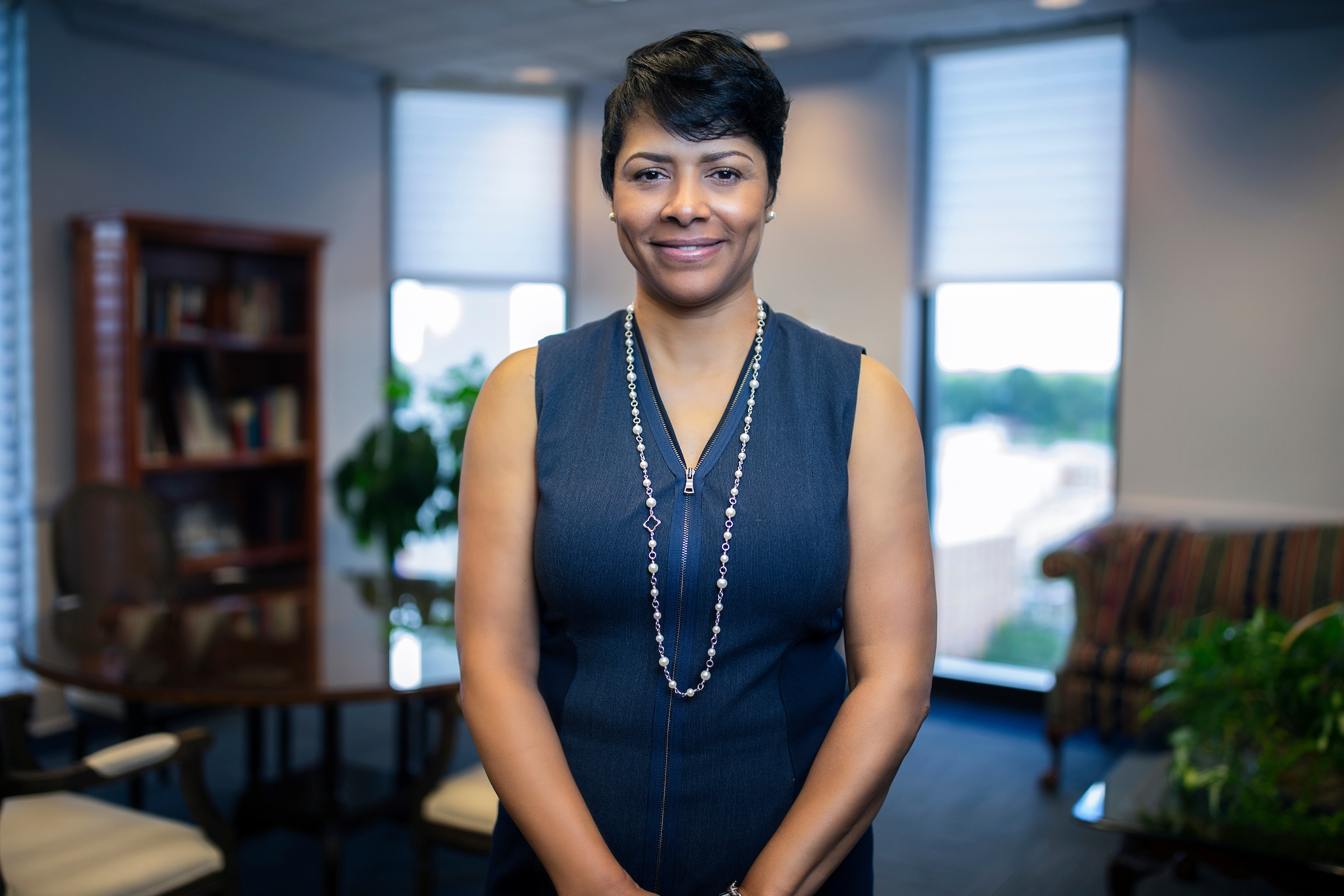 Deborah Bynum, first lady of JSU, says: "If I had to describe myself, I would say that I'm fun loving, crazy in love with God, my husband, and my family. My mom has always instilled in me to do unto others as you would have them do unto you. I have always tried to live my life this way." (Photo by Charles A. Smith/JSU)