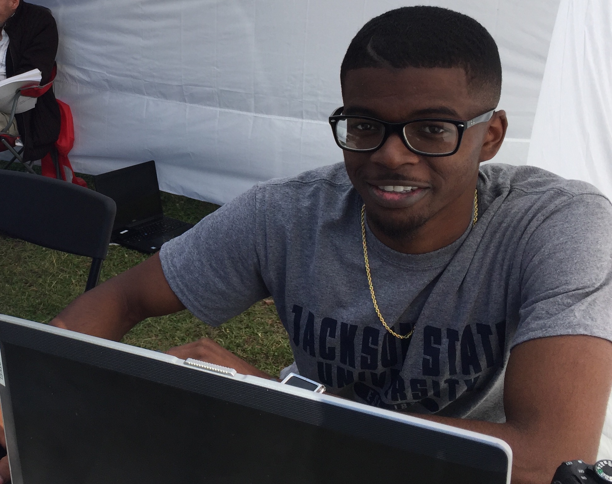 Jackson State University senior meteorology student Keon L. Gibson prepares for Monday’s solar eclipse. He’s scoping out the phenomenon in Casper Mountain, Wyoming, because it will experience a total eclipse for a brief moment. The area will allow him to improve his research into space weather and the sun’s heat-packing solar corona, which is millions of degrees hotter the sun itself.