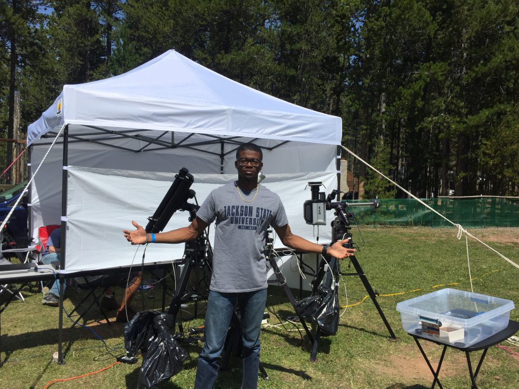 With telescopes set up, Gibson is ready to capture images of emission wavelengths of the solar corona in the visible range and infrared range.