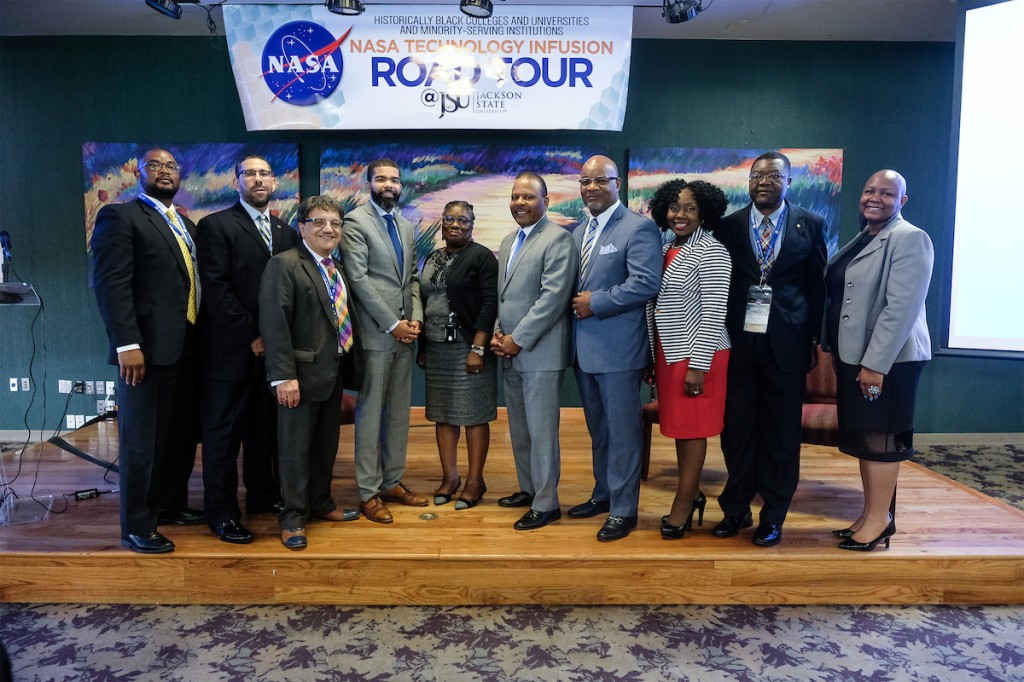 President William B. Bynum Jr. gathered with faculty, staff and city officials, including Jackson Mayor Antwar Lumumba. (Photo by Charles A. Smith/JSU)