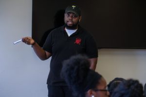 JSU senior Clyde Okojie said he loved teaching the kids and pushing them to be great. (Photo by Charles A. Smith/JSU)