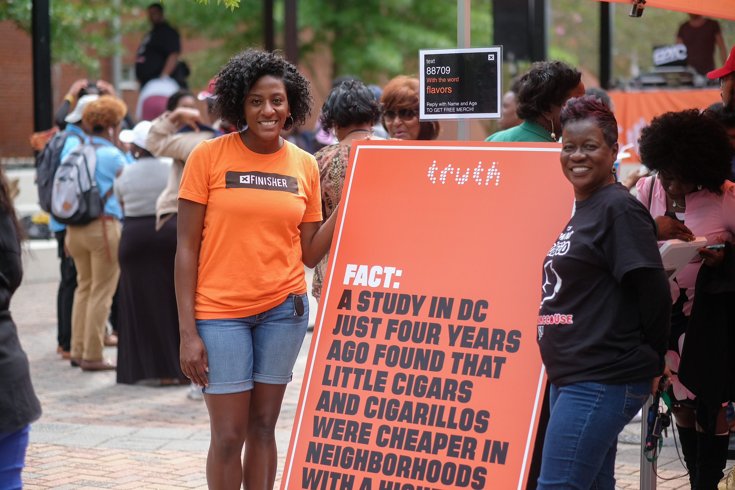Denise Smith, manager of Truth's HBCU Initiative and Terry Bennett, prevention specialist for JSU's Metro Jackson Community Prevention coalition help to raise awareness about the dangers of smoking. (Photo by Charles A. Smith/JSU)