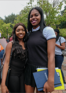 Students Jasmine Robinson, left, and Jazmyne Wilson pledged to abstain from smoking and expressed their gratitude for the educational experience. (Photo by Charles A. Smith/JSU)