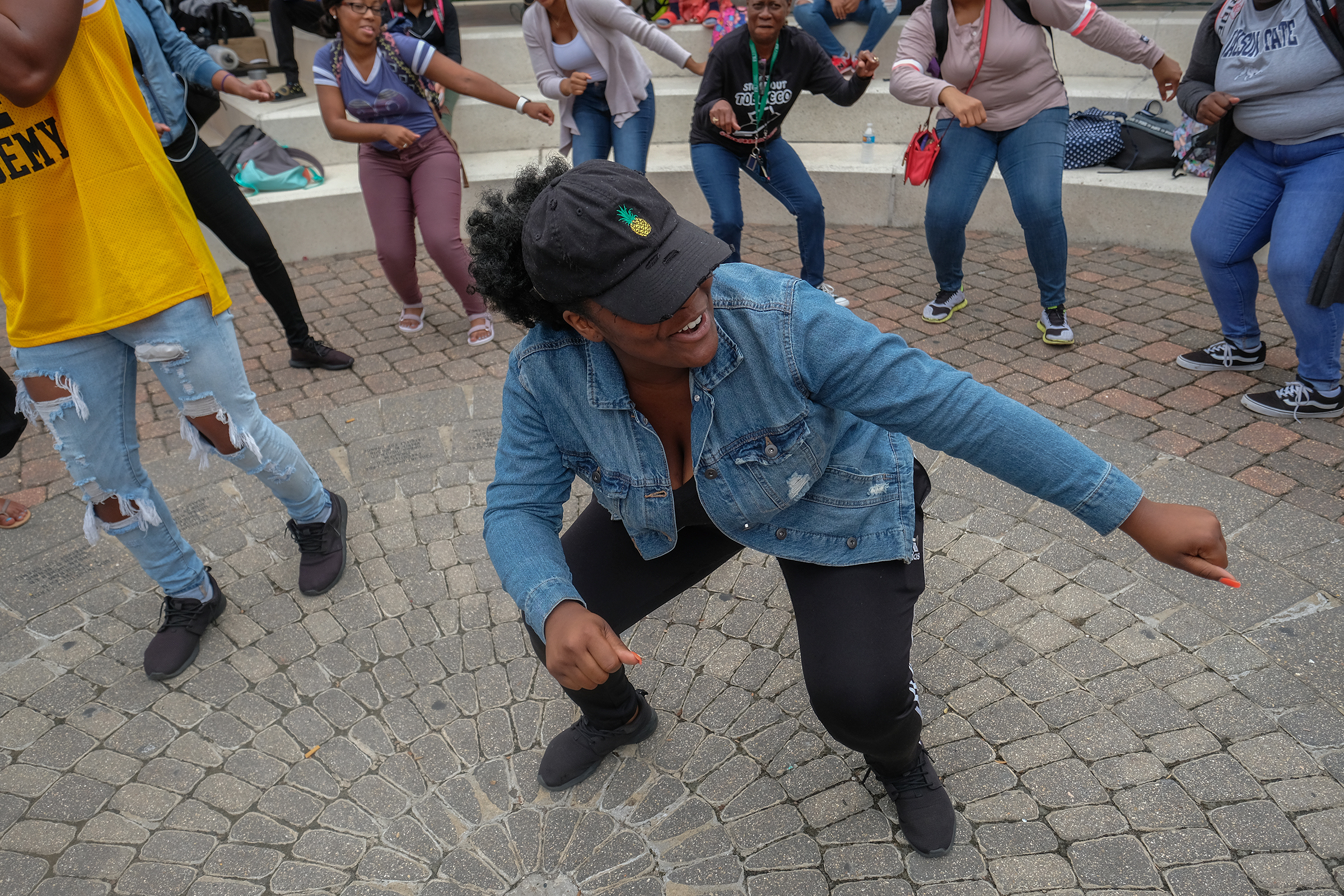 A student participates in one of many dance challenges that JSU and Truth put on during the event. (Photo by Charles A. Smith/JSU)