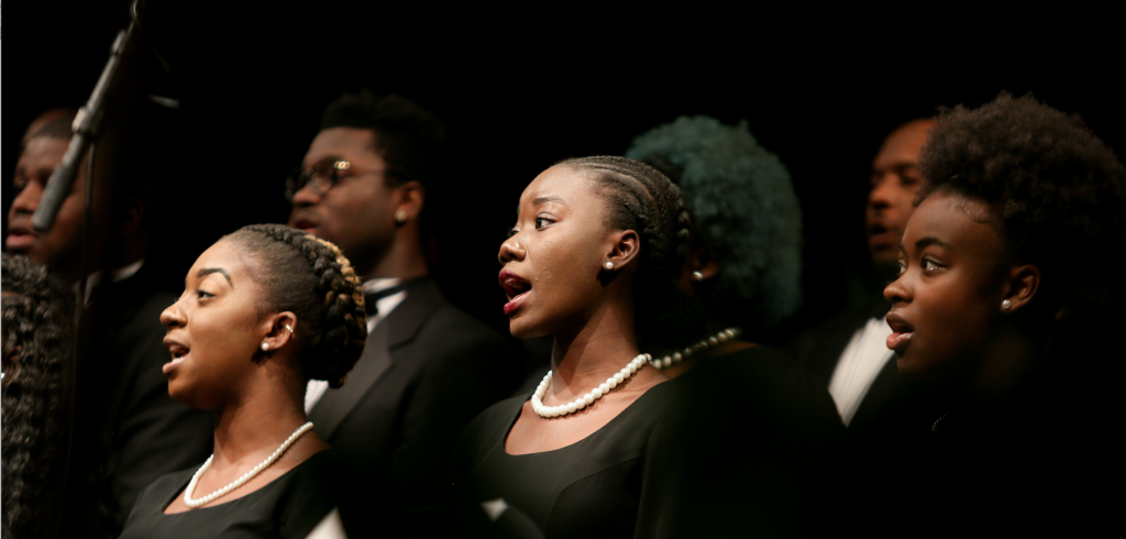 The JSU Chorale performs “Daniel, Daniel, Servant of the Lord” during the ceremony. (Photo by Anissa Hidouk/JSU)