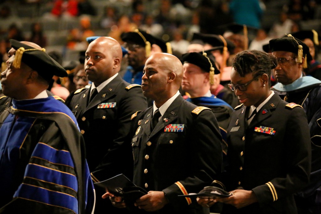 JSU Army ROTC military personnel show their support for the university’s milestones and its legacy of leadership. (Photo by Anissa Hidouk/JSU)