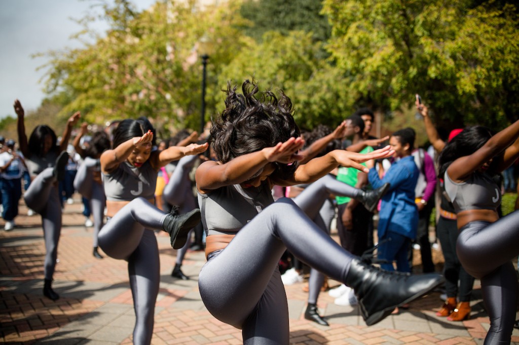 The Prancing J-Settes step into action to entertain the crowd. (Photo by Anissa Hidouk/JSU)