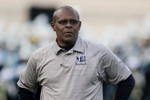 JSU Head Coach Tony Hughes watches action as his team delicately hangs on to its lead.