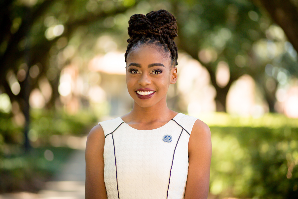 Kareen Powell-Childress has a “Game Plan” to elevate individuals. The senior computer science major from East St. Louis, Illinois, is JSU’s 2017 White House HBCU All-Star. She plans to create a versatile community program that incorporates creative and professional development, technology and sports. (Photo by Charles A. Smith/JSU)