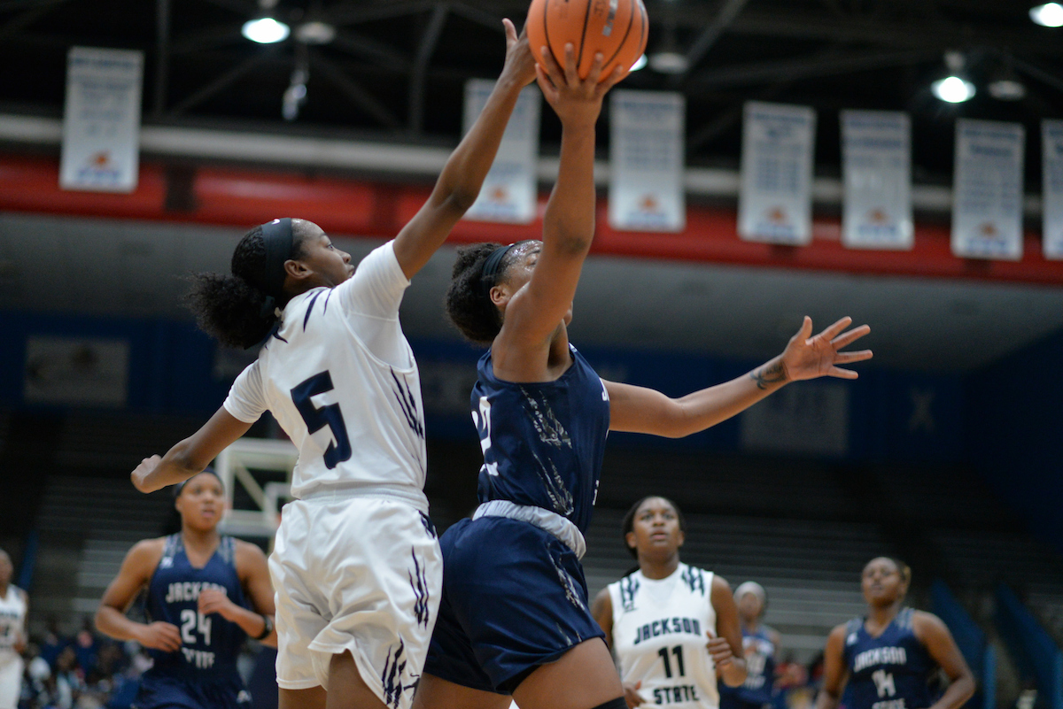 Players give a hint of their talents during a scrimmage. (Photo by Darek Ashley/JSU)