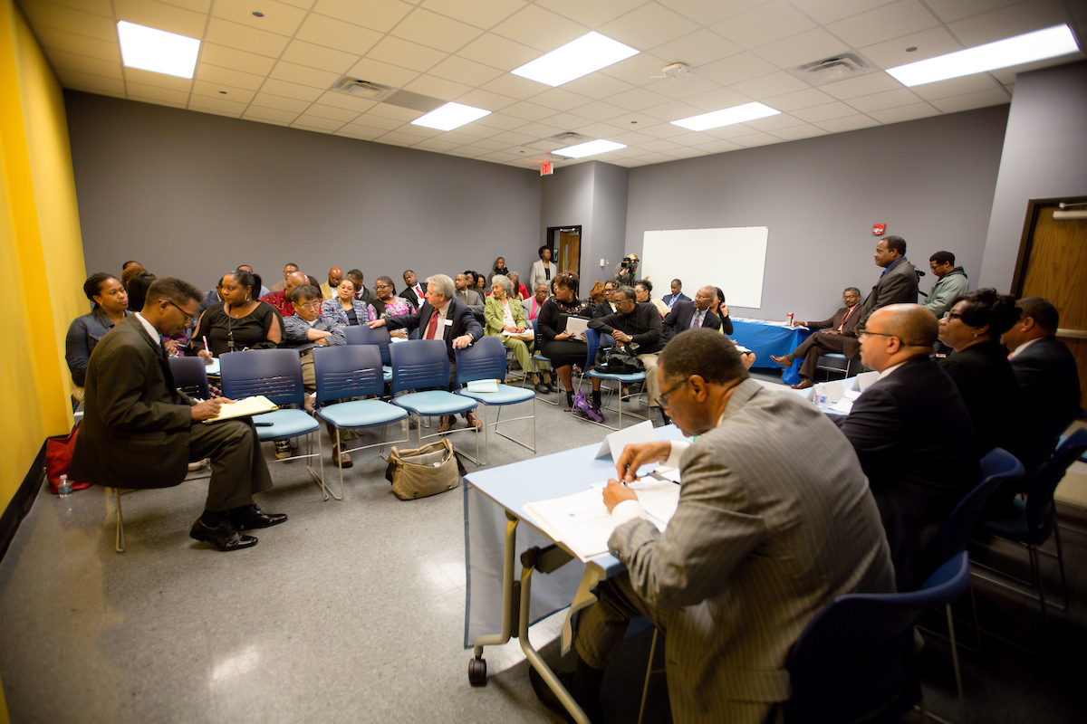 Leaders, educators and other concerned constituents discuss their concerns with Mississippi’s Accountability Grading System. (Photo by Anissa Hidouk/JSU)