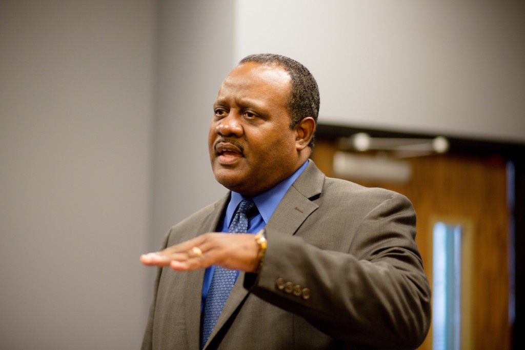 Moderator Dr. Daniel Watkins, dean of JSU’s College of Education and Human Development, blamed problems in education on a void in leadership. (Photo by Anissa Hidouk/JSU)