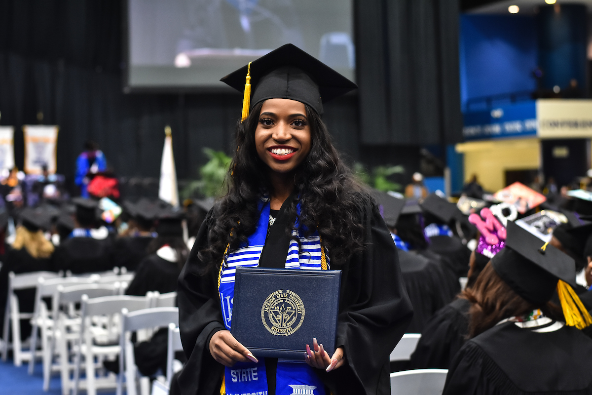 Rebekah Lee recently received her degree in public health from the School of Public Health. She said professors at JSU “encouraged me to stay the course, shaped me and so much more.” (Photo by William Kelly III/JSU)