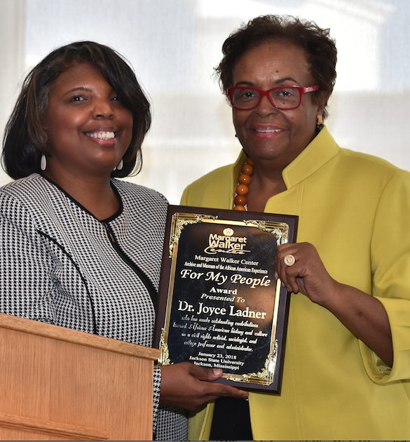 Dr. Joyce Ladner accepts the 'For My People' award in the JSU Student Center Ballroom.
