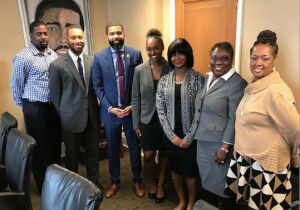 Jackson Mayor Chokwe Lumumba met with School of Social Work/ College of Public Service students Michael Peterson, Kamri Williams, Niasha Stewart and Deshayla Jackson regarding advocacy for Human Trafficking Awarness Month. School of Social Work professors Dr. Brian Anderson and Dr. Trenia Allen led the initiative.