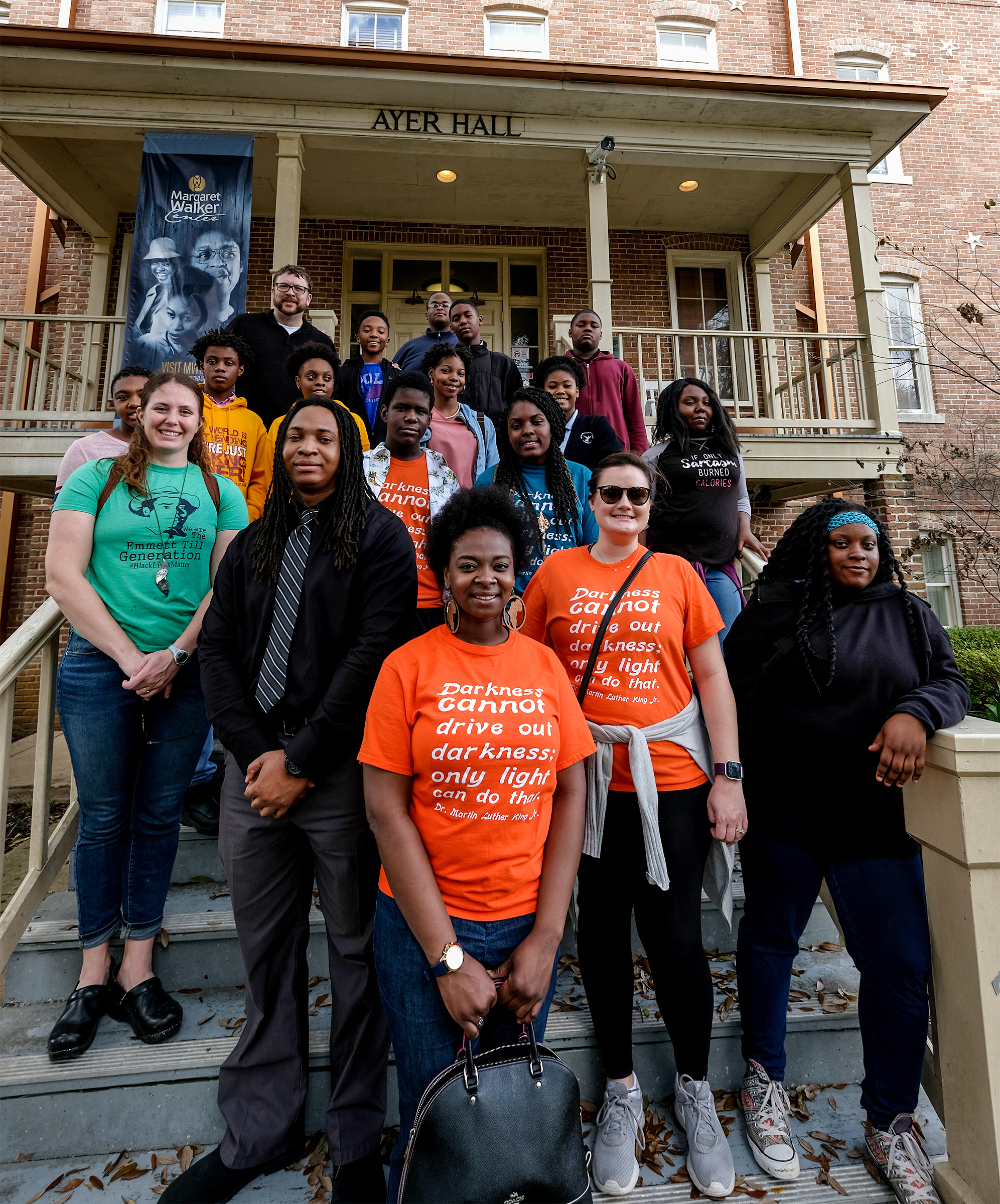 Students from the Sunflower County, Meridian and Rosedale Mississippi Freedom Project take a civil rights tour of JSU and later put on the play "Crumbs from the Table of Joy" at the COFO center. (Photo by Charles A. Smith/JSU)