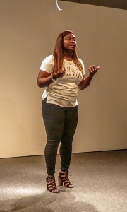 Kenya Johnson entertained attendees with a chill-bump inducing display at the Outspoken New Members Showcase. (Photo by Rachel James-Terry/JSU)