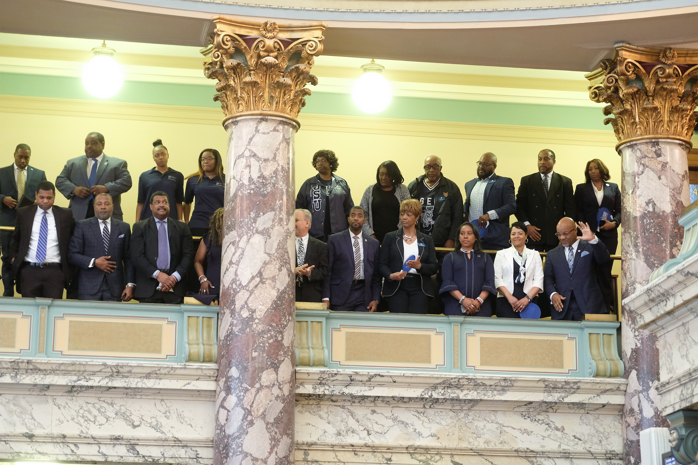A delegation of Jackson State University supporters rise to be recognized by the Mississippi Senate during JSU Day at the Capitol on Friday. (Photo by Charles A. Smith/JSU)