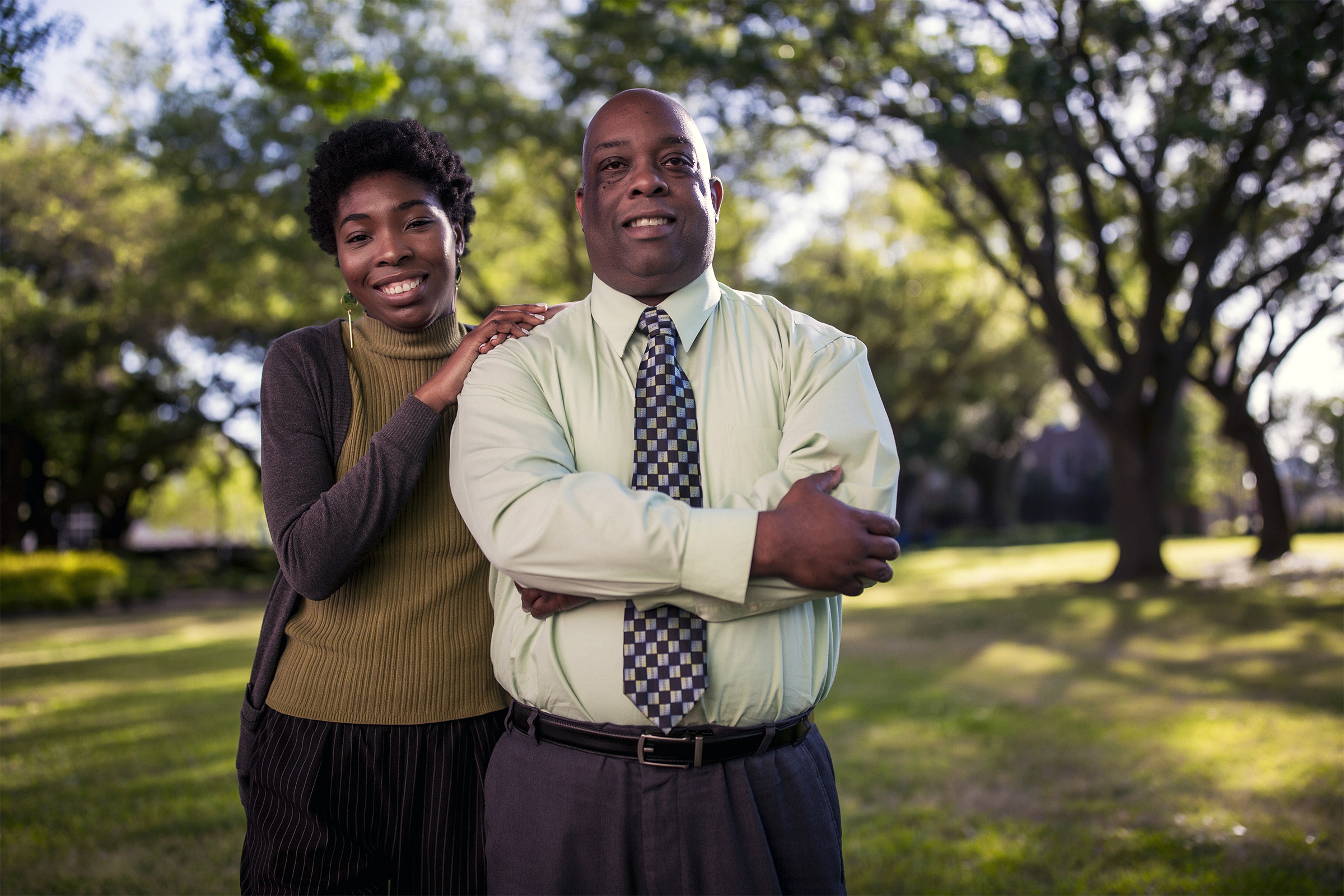 Abram and Najla Muhammad make Jackson State University history as the first father and daughter to graduate from the W.E.B. DuBois-Maria Luisa Alvarez Harvey Honors College. (Photo by Charles A. Smith/JSU)