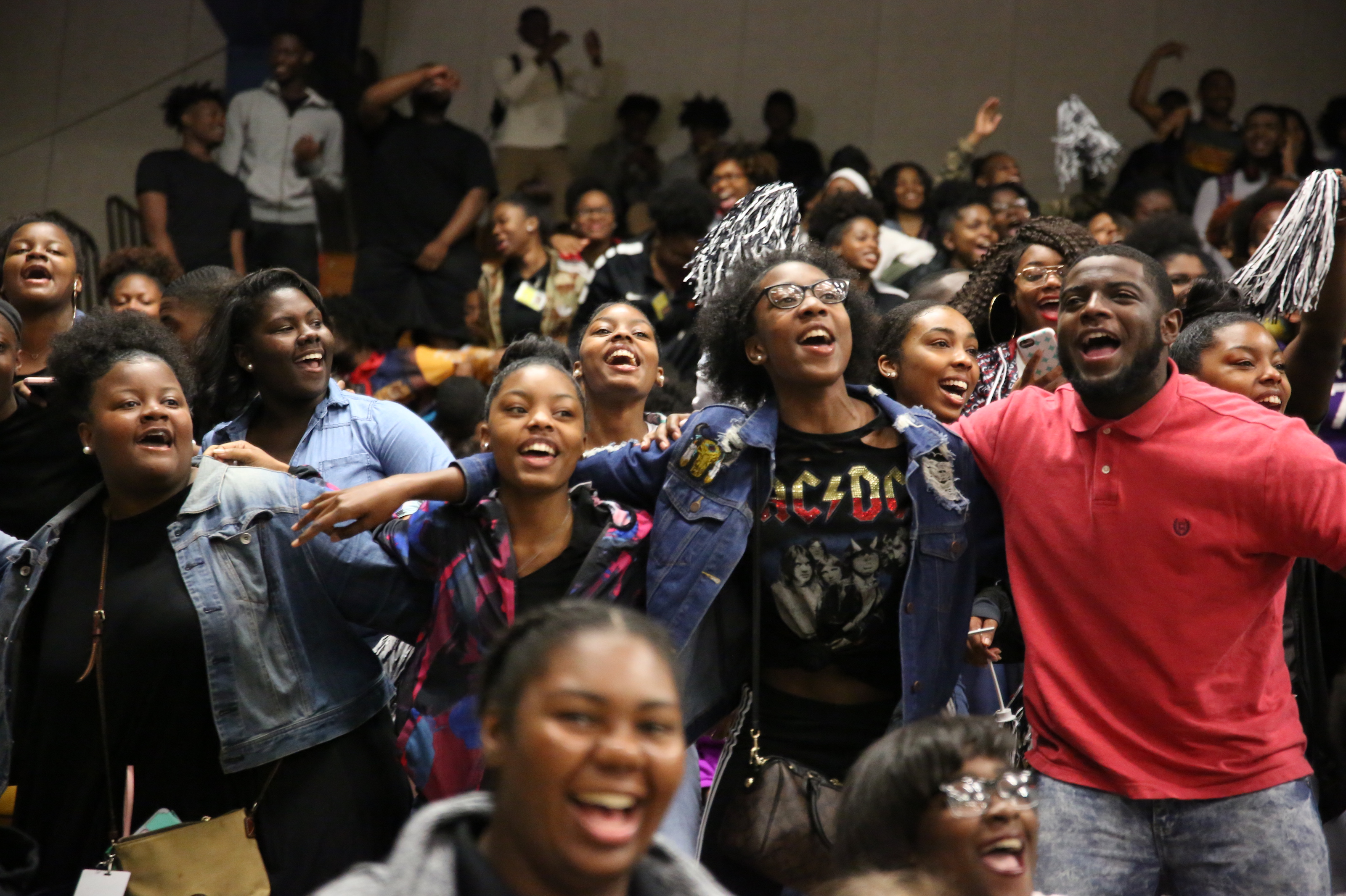 Greenville students are hyped by the Sonic Boom and other JSU performances during a recent Presidential Recruitment Tour in the Delta. About 1,000 students from more than a dozen schools assembled inside the Washington County Convention Center. (Photo by Spencer L. McClenty/JSU)