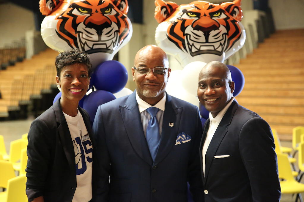 JSU President William B. Bynum Jr. is welcomed to Greenville by Mayor Errick Simmons and wife Dr. Temika M. Simmons. (Photo by Spencer L. McClenty/JSU)
