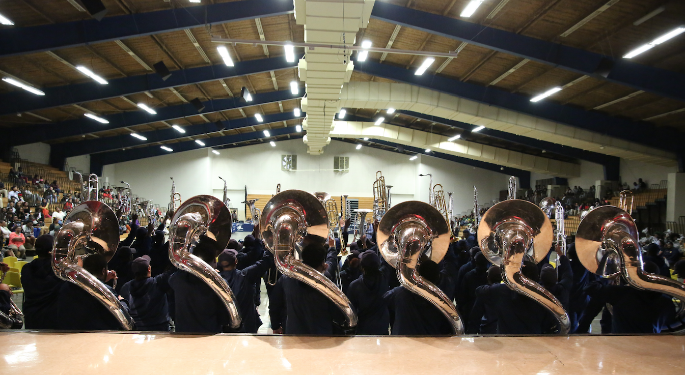 JSU’s Sonic Boom helps pump up the crowd in Greenville. Massive sounds from the tuba squad reverberated throughout the Washington County Convention Center. (Photo by Spencer L. McClenty/JSU)