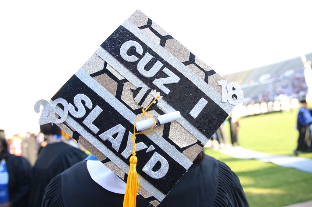 Graduates decorated their caps to express how they "slayed" their matriculation experience. (JSU)