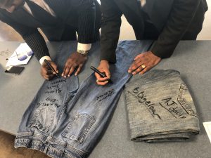 Each denim, signed by a number of supporters, eventually will be placed on public display. (Photo by L.A. Warren/JSU)