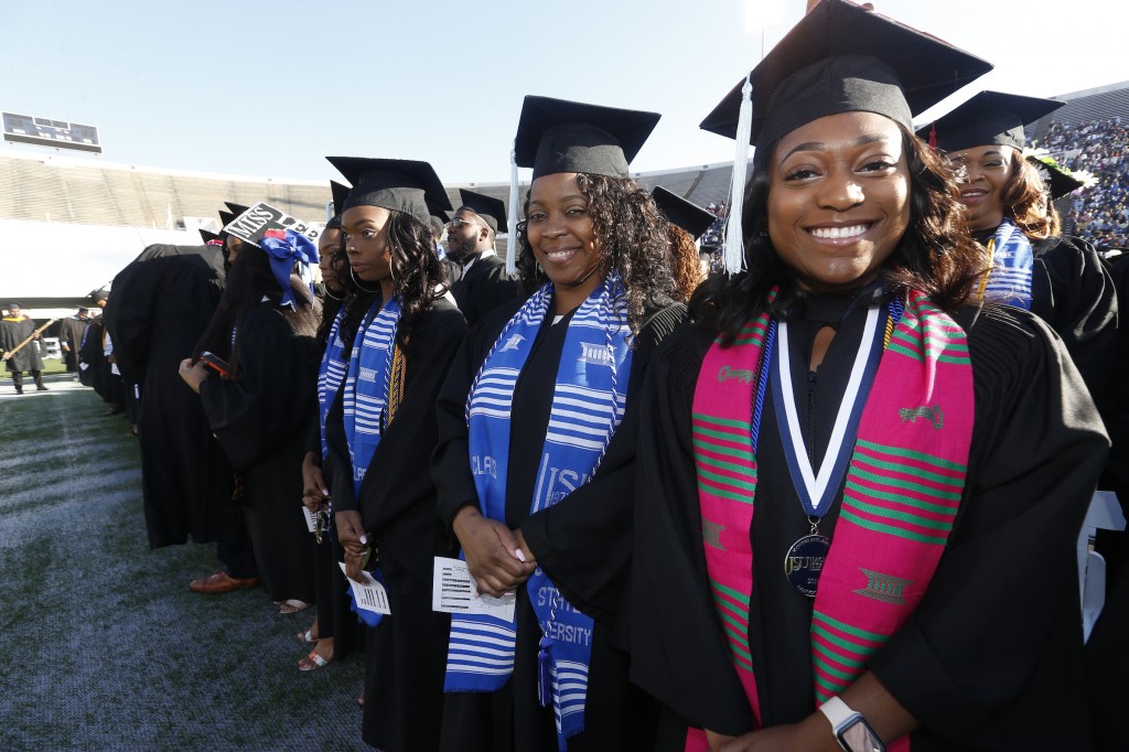 Graduates were all smiles and their energy infectious as they prepared to take the stage and receive their degrees. (JSU)