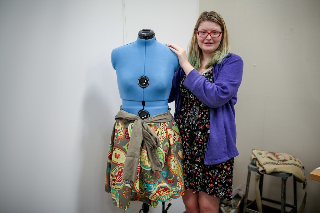 Murrah High School junior Abigail Showalter crafted a skirt in the JSU summer sewing camp. She also says she learned how to make pleats and to be more creative with her sewing abilities. (Photo by Charles A. Smith/JSU)