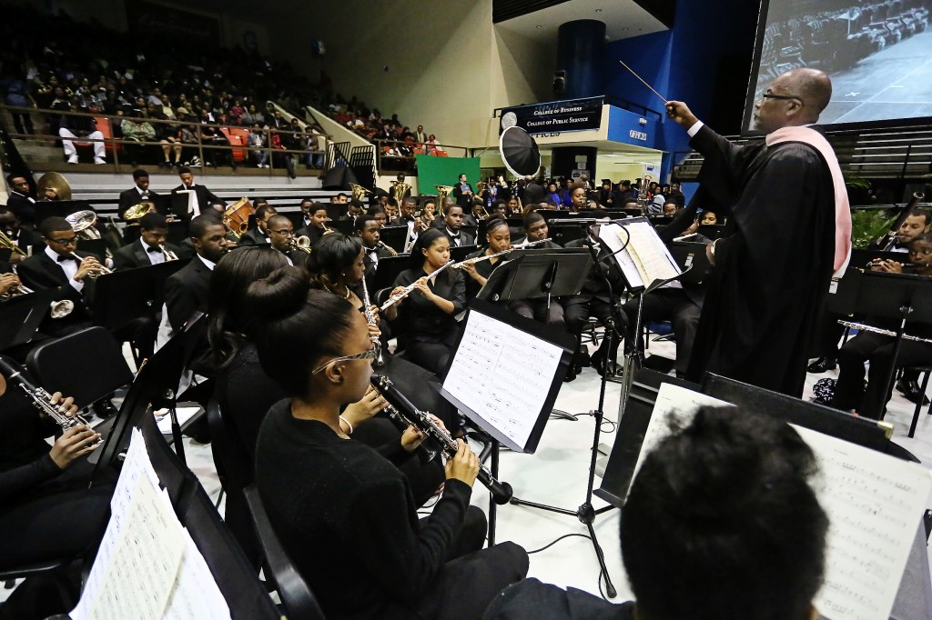 Dowell Taylor, interim director of the University's symphonic band, advises those who are on a similar path to "begin your career in an environment that will allow you to grow and make mistakes." (Photo by Charles A. Smith/JSU)